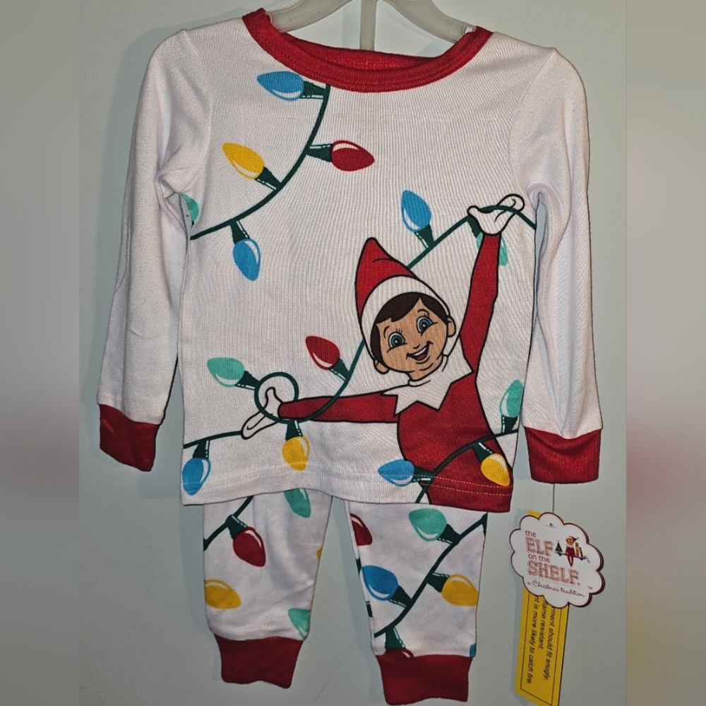 NWT-Elf on the Shelf-Unisex-Toddler- Pajama Set-Size 2T-Red & White